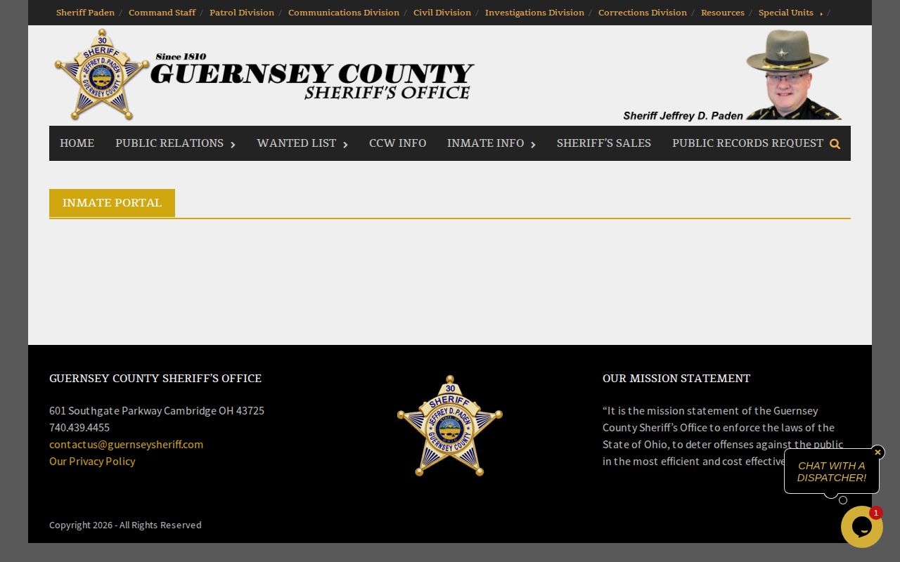 Guernsey County Jail release search gateway for active custody